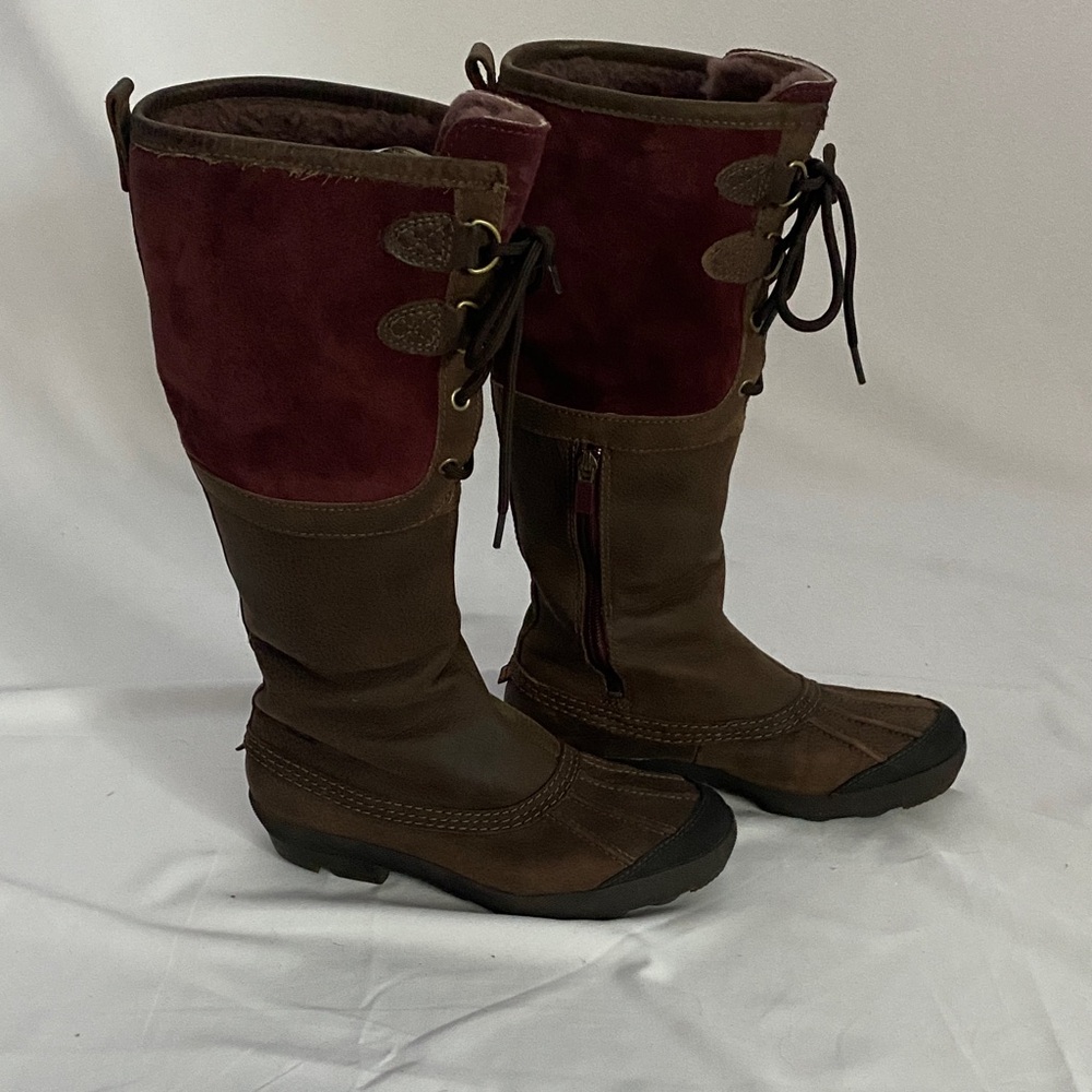 Stylish Brown and Burgundy Lace-Up Winter Boots